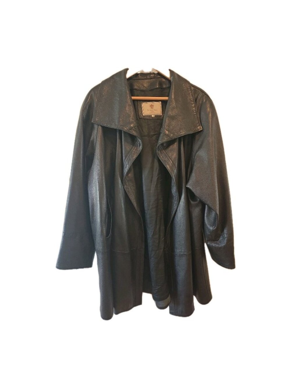 Vintage Leather Jacket Italy Womens Black 44 US 10 Waterfall Open Luxury